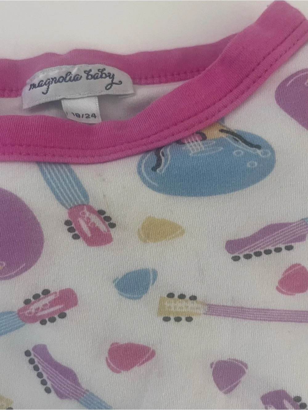 Magnolia Baby Baby Girl Pima Pink Trim Pajamas With Guitar Print 18/24m Long